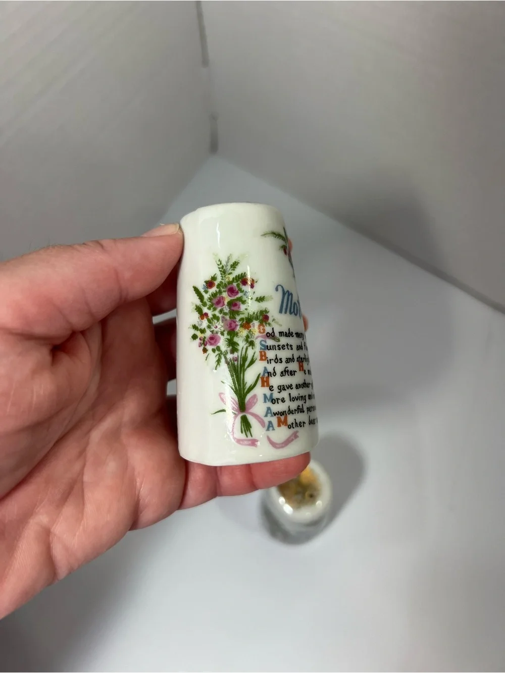 Vintage Porcelain Mother Poem/Tribute Salt & Pepper Shaker